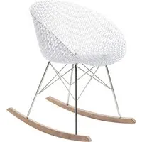 kartell chaise à bascule smatrik (cristal - polycarbonate trasparente, bois teinté chêne et acier chromé)