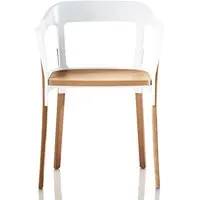 magis chaise steelwood chair (blanc - pieds et siège en hêtre naturel, structure blanche)