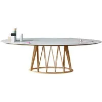 miniforms table ovale acco 240x120 cm (plateau statuario blanc et base en chêne flammé - bois et céramique)