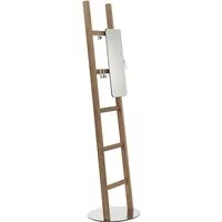 mogg lampadaire et portemanteau sur pied alla scala (échelle avec miroir et plaque - bois frêne massif et acier)