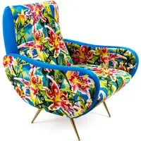 seletti fauteuil rembourré toiletpaper armchair (flowers with holes - tissu en polyester, structure en bois, polyuréthane et métal)