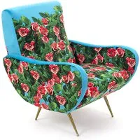 seletti fauteuil rembourré toiletpaper armchair (roses - tissu en polyester, structure en bois, polyuréthane et métal)