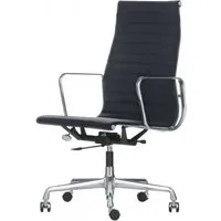 vitra chaise de bureau avec dossier haut aluminium chair ea 119 (goudron - cuir et aluminium chromé)