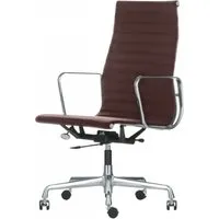 vitra chaise de bureau avec dossier haut aluminium chair ea 119 (châtaigne - cuir et aluminium chromé)
