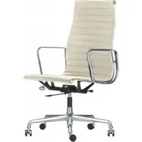 vitra chaise de bureau avec dossier haut aluminium chair ea 119 (neige - cuir et aluminium chromé)