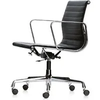 vitra chaise de bureau avec dossier mi-haut aluminium chair ea 117 (noir - cuir et aluminium chromé)