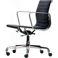 vitra chaise de bureau avec dossier mi-haut aluminium chair ea 117 (goudron - cuir et aluminium chromé)