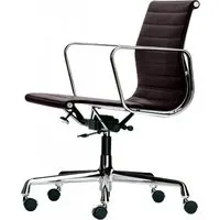 vitra chaise de bureau avec dossier mi-haut aluminium chair ea 117 (chocolat / gris - cuir et aluminium chromé)