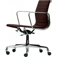 vitra chaise de bureau avec dossier mi-haut aluminium chair ea 117 (châtaigne - cuir et aluminium chromé)