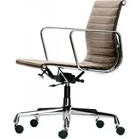 vitra chaise de bureau avec dossier mi-haut aluminium chair ea 117 (sable - cuir et aluminium chromé)