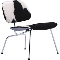 vitra chaise longue plywood lcm calf's skin (noir, peau noire et blanche / chromée - frêne multi-couche / acier)