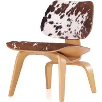 vitra chaise longue plywood lcw calf's skin (naturel, peau brune / blanc - frêne)