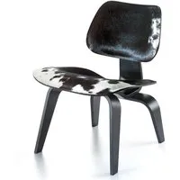 vitra chaise longue plywood lcw calf's skin (noir, peau noire et blanche - frêne)