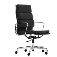 vitra fauteuil de bureau ea 219 soft pad group (noir avec roues dures - cuir et aluminium chromé)
