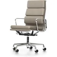 vitra fauteuil de bureau ea 219 soft pad group (sable avec roulettes dures - cuir et aluminium chromé)