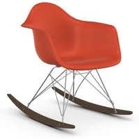 vitra rar fauteuil à bascule eames plastic armchair base chromée et érable foncé (rouge coquelicot - polypropylène, fil d'acier chromé, érable foncé)