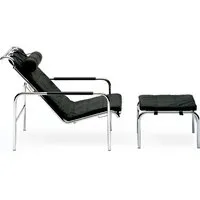 zanotta chaise longue avec pouf genni (noir - structure chromé et cuir scozia cat. 90 0656)