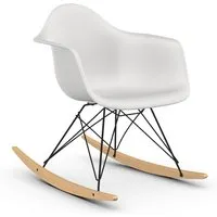 vitra rar fauteuil à bascule eames plastic armchair base basic dark et érable jaune (blanc - polypropylène expansé, fil en acier verni, érable jaune)