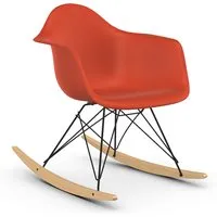 vitra rar fauteuil à bascule eames plastic armchair base basic dark et érable jaune (rouge coquelicot - polypropylène expansé, fil en acier verni, érable jaune)
