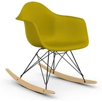 vitra rar fauteuil à bascule eames plastic armchair base basic dark et érable jaune (moutarde - polypropylène expansé, fil en acier verni, érable jaune)
