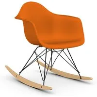 vitra rar fauteuil à bascule eames plastic armchair base basic dark et érable jaune (orange rouille - polypropylène expansé, fil en acier verni, érable jaune)