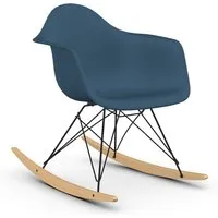 vitra rar fauteuil à bascule eames plastic armchair base basic dark et érable jaune (bleu marine - polypropylène expansé, fil en acier verni, érable jaune)