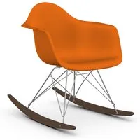 vitra rar fauteuil à bascule eames plastic armchair base chromée et érable foncé (orange rouille - polypropylène, fil d'acier chromé, érable foncé)