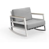 talenti fauteuil à bascule d'extérieur alabama alu collezione premium (white / grey - tissu, aluminium peint et teak)