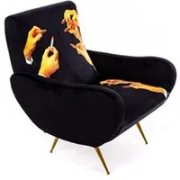 seletti fauteuil rembourré toiletpaper armchair (black lipsticks - tissu en polyester, structure en bois, polyuréthane et métal)