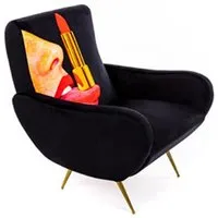 seletti fauteuil rembourré toiletpaper armchair (tongue black - tissu en polyester, structure en bois, polyuréthane et métal)