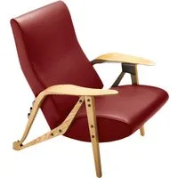 zanotta fauteuil inclinable gilda cm (bordeaux - cuir nappa cat 95 et chêne naturel)