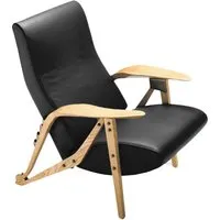 zanotta fauteuil inclinable gilda cm (noir - cuir nappa cat 95 et chêne naturel)