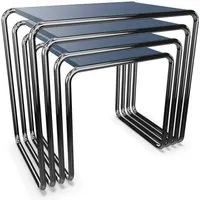 thonet set de 4 tables basses b 9 (dark blue - hêtre teinté ii et acier chromé)