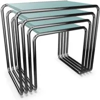 thonet set de 4 tables basses b 9 (grey green - hêtre teinté ii et acier chromé)
