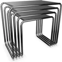 thonet set de 4 tables basses b 9 (black grey ral 7021 - hêtre teinté ii et acier chromé)