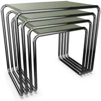 thonet set de 4 tables basses b 9 (olive green ral 6003 - hêtre teinté ii et acier chromé)