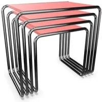 thonet set de 4 tables basses b 9 (coral red - hêtre teinté ii et acier chromé)