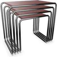 thonet set de 4 tables basses b 9 (rust red - hêtre teinté ii et acier chromé)