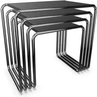 thonet set de 4 tables basses b 9 (noir ral 9005 - frêne laqué à pores fermés et acier chromé)