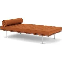 knoll sommier barcelona day bed (structure chromée / revêtement pumpkin - acier / cuir sabrina)