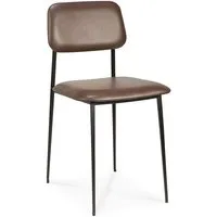 ethnicraft set de 4 chaises dc (chocolat / gris - cuir et métal noir)