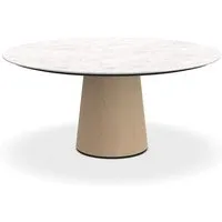 porro table ronde fixé avec base en frêne materic ø 160 cm (blanc carrara opaque et frêne naturel - marbre et bois brossé)