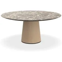 porro table ronde fixé avec base en frêne materic ø 160 cm (grey valentine opaque et frêne naturel - marbre et bois brossé)