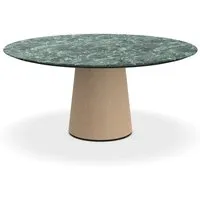 porro table ronde fixé avec base en frêne materic ø 160 cm (vert ramifié opaque et frêne naturel - marbre et bois brossé)