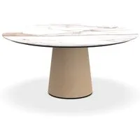porro table ronde fixé avec base en frêne materic ø 160 cm (covelano fantastique opaque et frêne naturel - marbre et bois brossé)