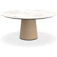 porro table ronde fixé avec base en frêne materic ø 160 cm (calacatta or opaque et frêne naturel - marbre et bois brossé)
