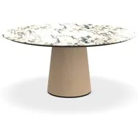 porro table ronde fixé avec base en frêne materic ø 160 cm (paonazzo opaque et frêne naturel - marbre et bois brossé)