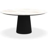 porro table ronde fixé avec base en frêne materic ø 160 cm (calacatta or opaque et frêne teinté noir - marbre et bois brossé)