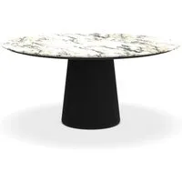 porro table ronde fixé avec base en frêne materic ø 160 cm (paonazzo opaque et frêne teinté noir - marbre et bois brossé)