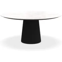 porro table ronde fixé avec base en frêne materic ø 160 cm (blanc carrara brillant et frêne teinté noir - marbre et bois brossé)